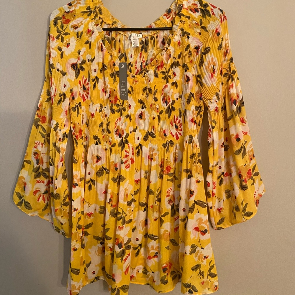 Yellow,Floral,Babydoll Top